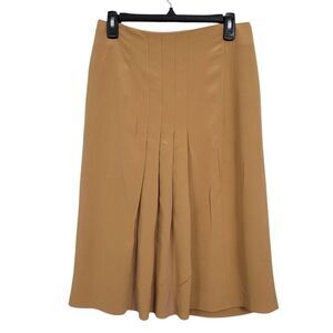 Vintage Celine Camel Tan Silk Midi Skirt Skort Sz 40 US 8 Pleated Front Preppy